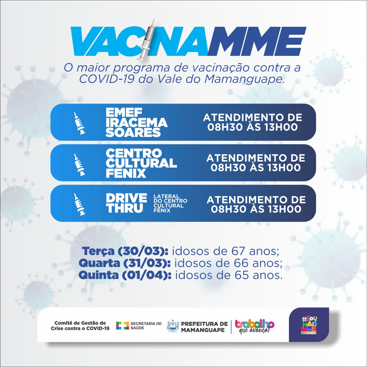 Mamanguape divulga mais um cronograma de vacinação contra a COVID-19