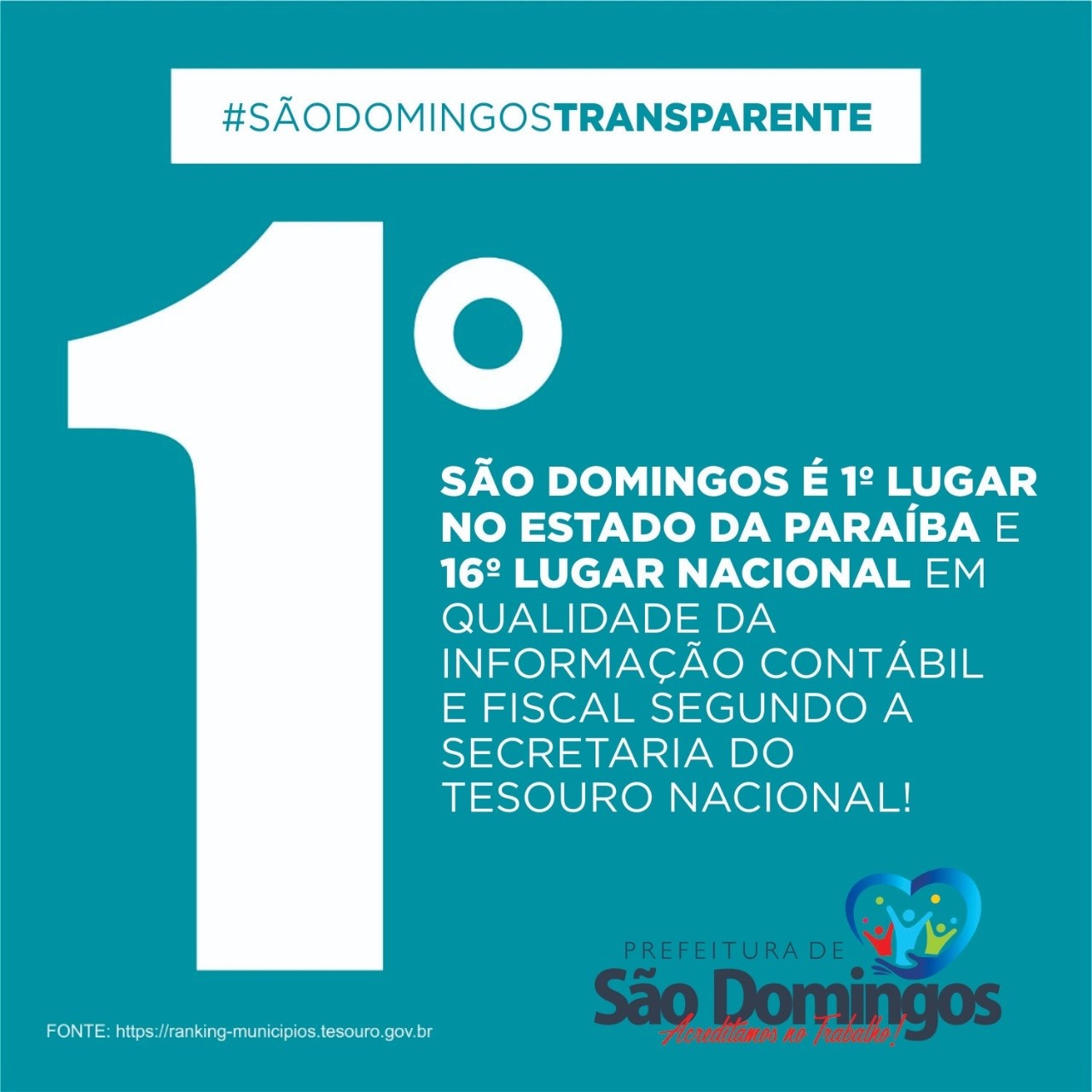 Município de São Domingos é destaque em 1º lugar na Paraíba e 1º lugar na região nordeste no ranking da qualidade da informação contábil e fiscal