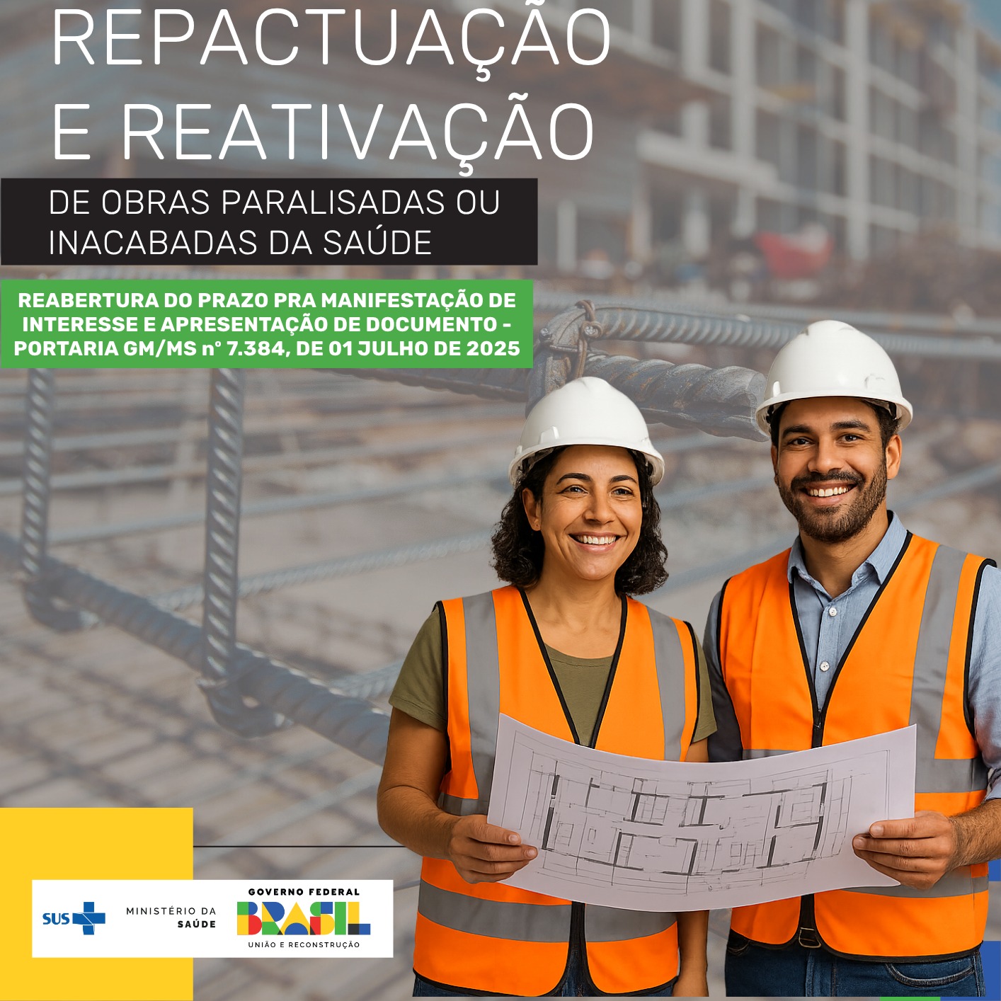 Ministério da Saúde reabre prazo para adesão ao Pacto Nacional de Retomada de Obras da saúde