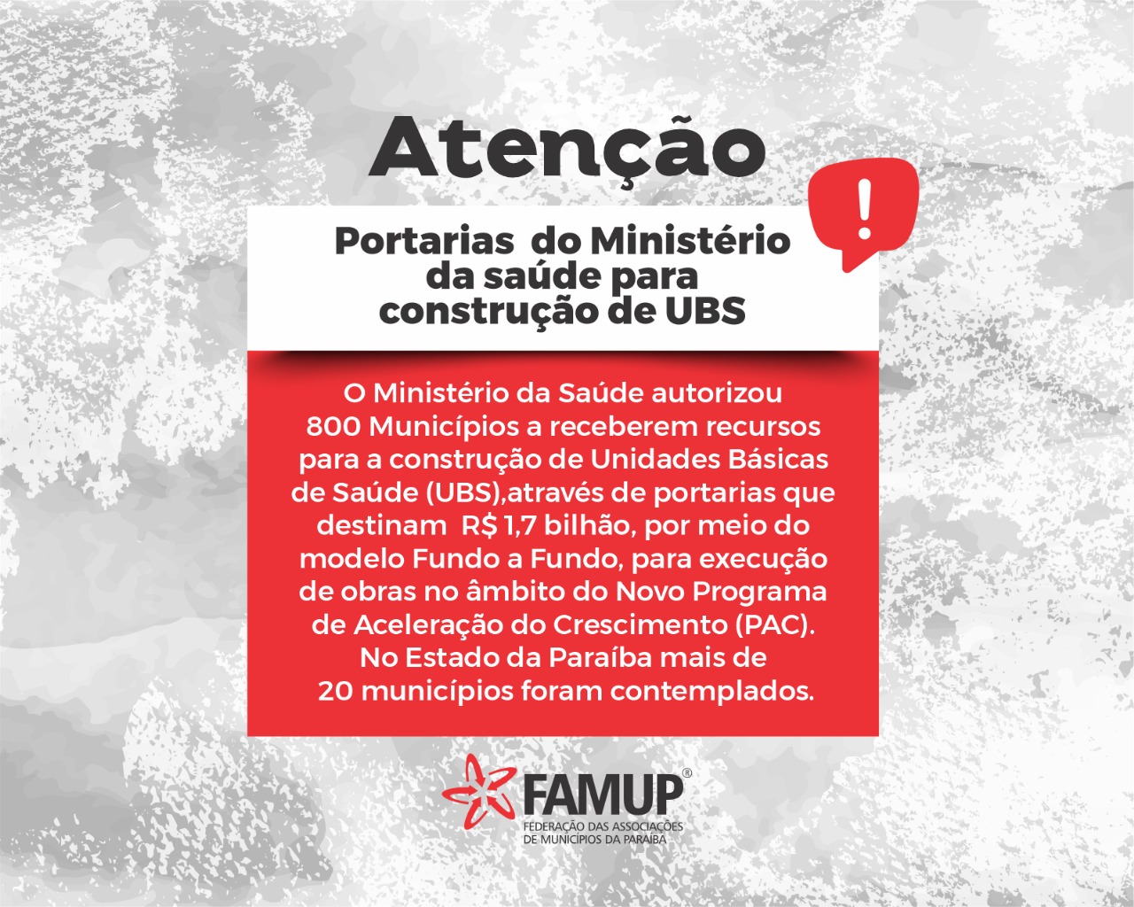 Famup alerta gestores sobre recursos para construção de UBS na Paraíba