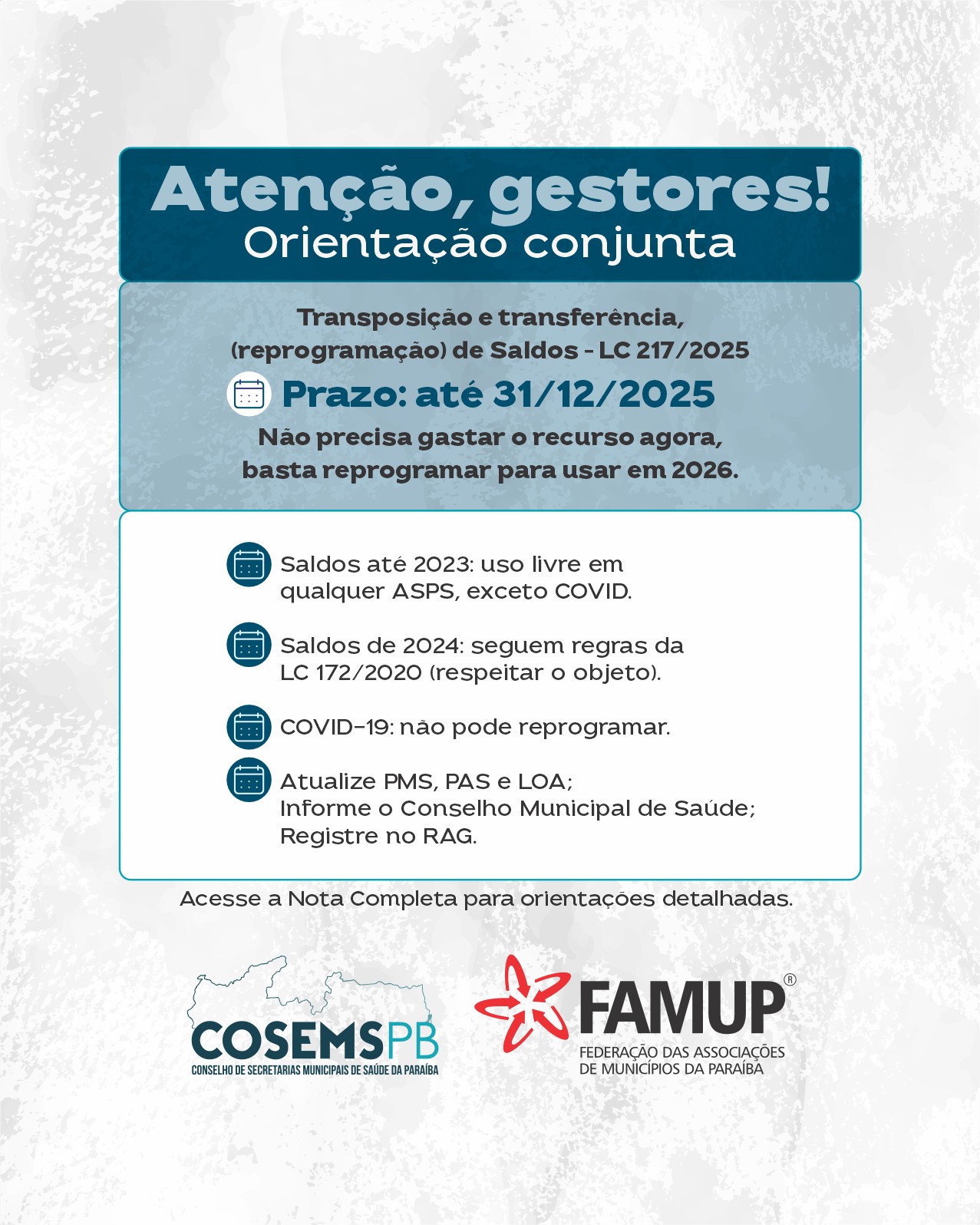 Famup e Cosems orientam prefeitos e secretários de saúde sobre A LC 217/2025