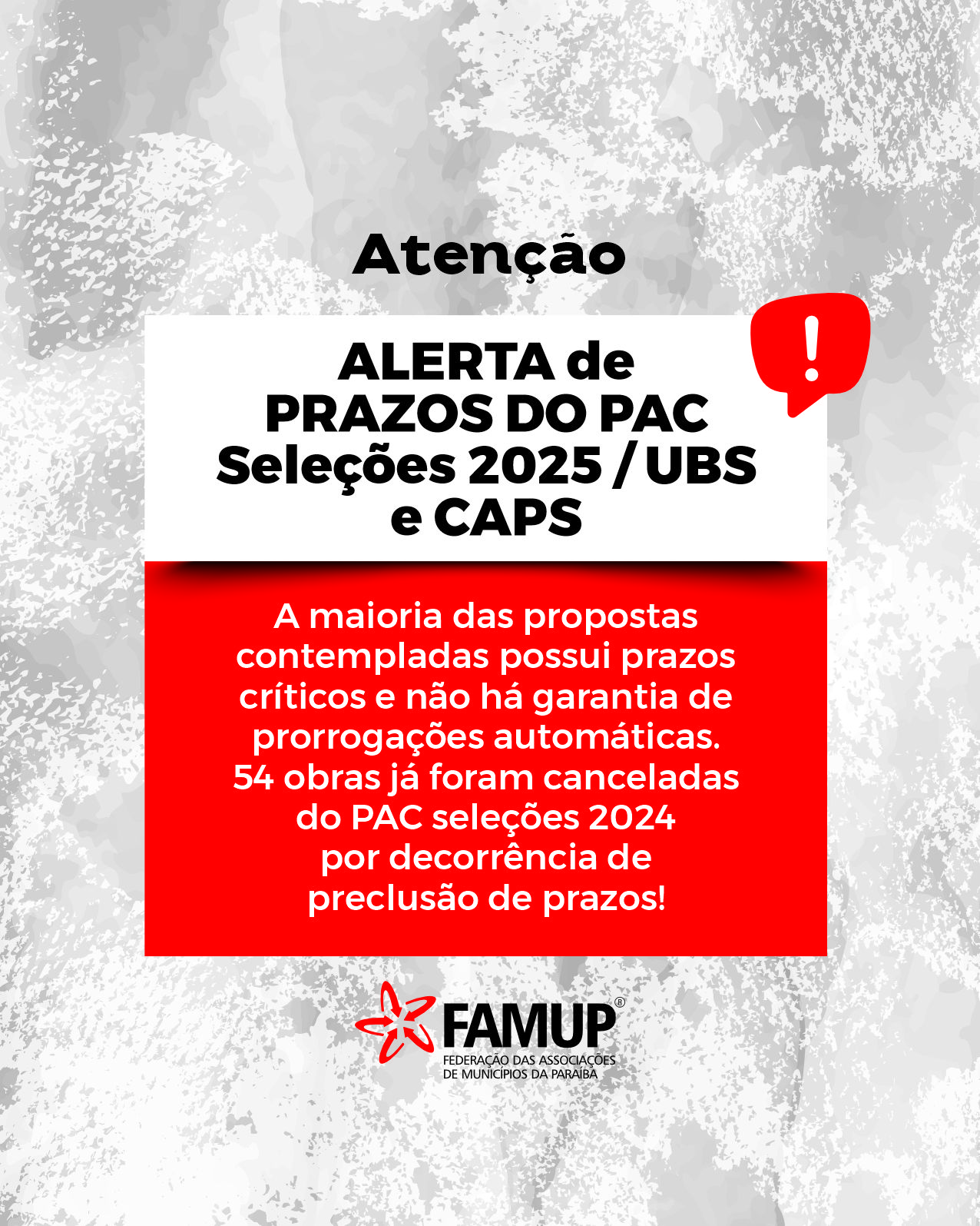 Famup alerta prefeitos e prefeitas sobre prazos do PAC Seleções 2025 para UBS e CAPS