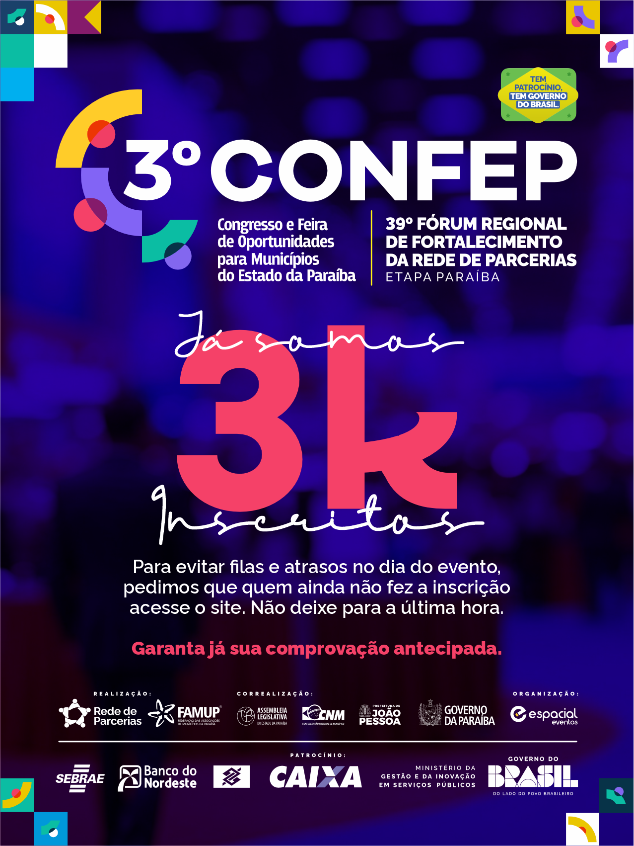 Confep 2026 chega a 3 mil inscritos e organização orienta participantes a anteciparem credenciamento pelo site